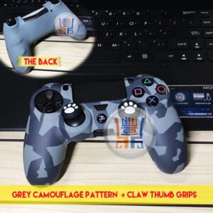 Cool Silicon Skin Protector Case Rubber Cover Sleeve for Sony Playstation 4 PS4 DualShock 4 Wireless Controller Grey Camouflage Pattern + Claw Thumb Grips