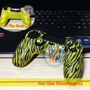 New Anti-Slip Silicone Skin Protector Rubber Protective Case Cover for Sony Playstation 4 PS4 Wireless Controllers Yellow Stripes Free Claw Thumb Grips