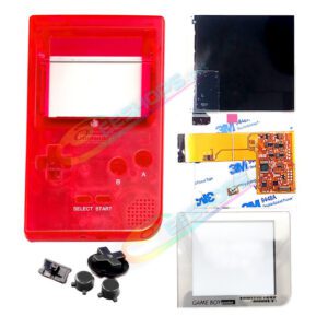 Cheap Nintendo GameBoy Pocket IPS Screen Mod Kit +  Clear Red Housing Case + Famitsu 1997 Glass Cover Replacement