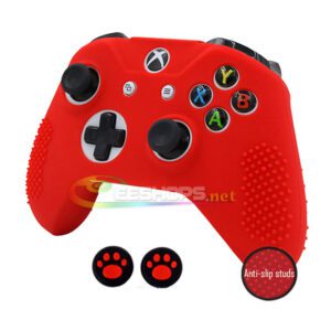 Brand New Anti-Slip Silicone Skin Protector Case for Microsoft Xbox One Slim S Wireless Controllers Protective Cover Sleeve Armor Red Color + Claw Thumb Grips