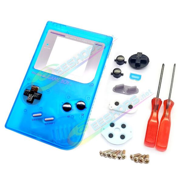 Best Nintendo GameBoy Extra Housing Case Shells Replacement Clear Blue Color Complete Set