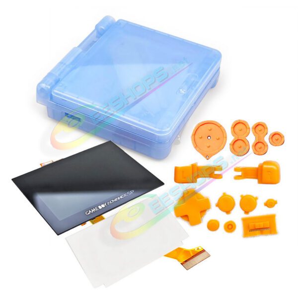 Best Nintendo GameBoy Advance SP Laminated IPS Screen Mod + Extra Housing Case Water Clear Mist Blue Replacement