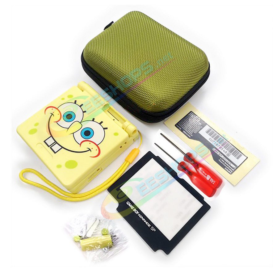 Cheap Nintendo GameBoy Advance SP Extra Housing Case Shells SpongeBob SquarePants Edition + Carry Bag Replacement