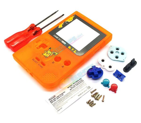 Cheap New Nintendo GameBoy Pocket Extra Shell Housing Case Full Set Pikachu Edition Clear Orange