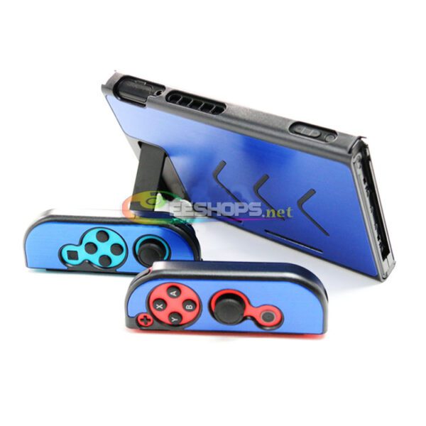 Best New Aluminum Shell Protective Case Sleeve Armor for Nintendo Switch Console & L-R Joy-Con Controllers Split Type Blue W/ Kickstand Replacement Spare Parts