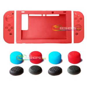 New Silicone Skin Protector Case Sleeve Cover + Thumb Grips Cap for Nintendo Switch Console & Joy-Con Controllers Full Set Red Replacement Parts