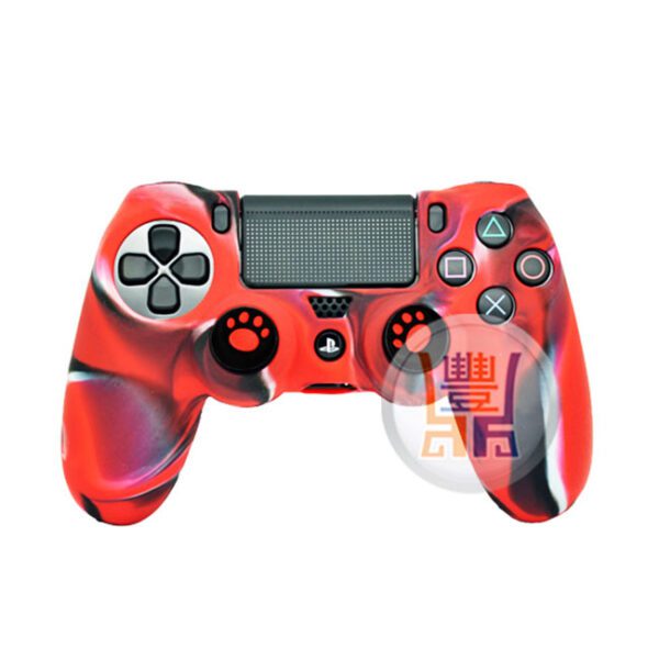 New Silicon Skin Protector Case Anti-slip Rubber Cover Sleeve for Sony Playstation 4 PS4 DualShock 4 Wireless Controllers Camouflage Red Pattern + Claw Thumb Grips