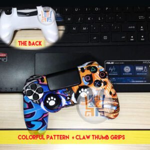 New Colorful Silicon Skin Protector Case Protective Rubber Sleeve Cover for Sony Playstation 4 PS4 DualShock 4 Wireless Controller A Pattern + Claw Thumb Grips