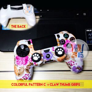 Best Silicone Skin Protector Case Protective Rubber Cover Sleeve for Sony Playstation 4 PS4 DualShock 4 Wireless Controllers Colorful C Pattern + Claw Thumb Grips