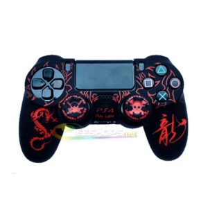 Best Anti-slip Silicon Skin Protector Case Rubber Cover Sleeve for Sony Playstation 4 PS4 Wireless Controller Red Chinese Dragon Free One Piece Thumb Grips