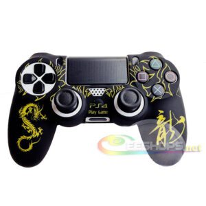 Cheap New Silicone Skin Protector Rubber Case Cover Sleeve for Sony Playstation 4 PS4 Dual Shock 4 Wireless Controller Yellow Chinese Dragon + One Piece Thumb Grips