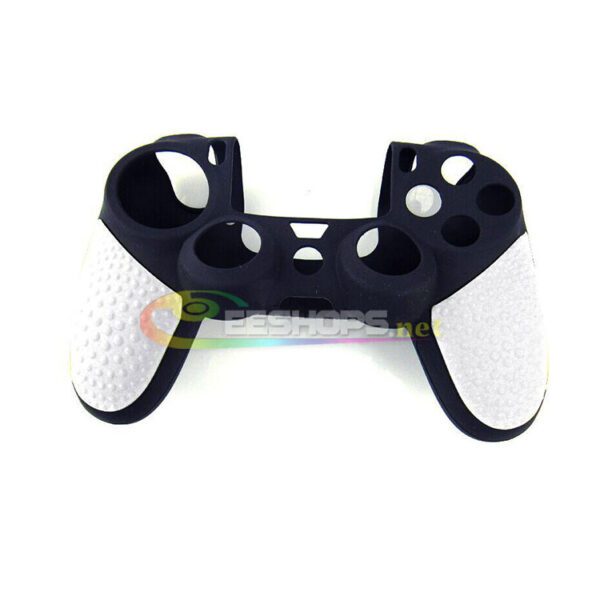 Best New Anti-Slip Silicon Armor Skin Protector Case Rubber Cover for Sony Playstation 4 PS4 Slim Pro DualShock 4 Wireless Controller White Dual Color Free + Thumb Grips